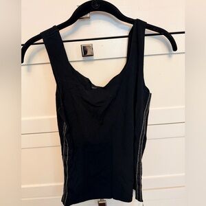 Escada Black Tank Top with Side Stitch Detailing